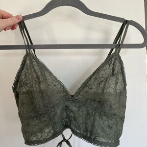 Flower Lace Up Bralette in Green